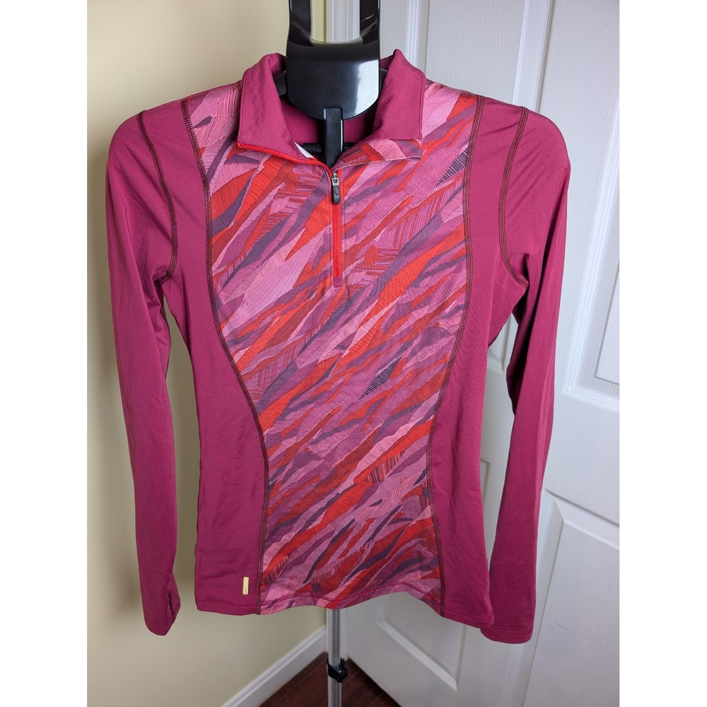 Lole Quarter Zip Pullover Women Small Pink Abstract Long Sleeve Thumbhole Top